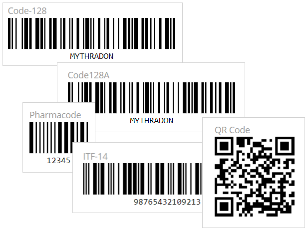 The Barcode data type in Mythradon serves as a versatile tool for inputting and showcasing diverse barcode and QR Code standards. It supports a wide range of industry-standard formats such as Code 128, including its variations Code 128A, Code 128B, and Code 128C, as well as EAN-13, EAN-8, EAN-5, EAN-2, UPC-A, UPC-E, ITF-14, Pharmacode, and QR Code. This comprehensive array of supported formats accommodates various industries and applications, enabling users to efficiently handle different barcode types within their data entries and displays.