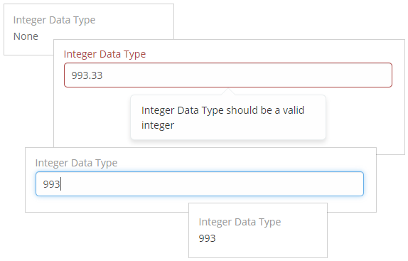The Integer data type in Mythradon is for whole numbers. You can set the smallest and largest allowed values. Also, you can choose to show numbers like 20,000 or 20000.